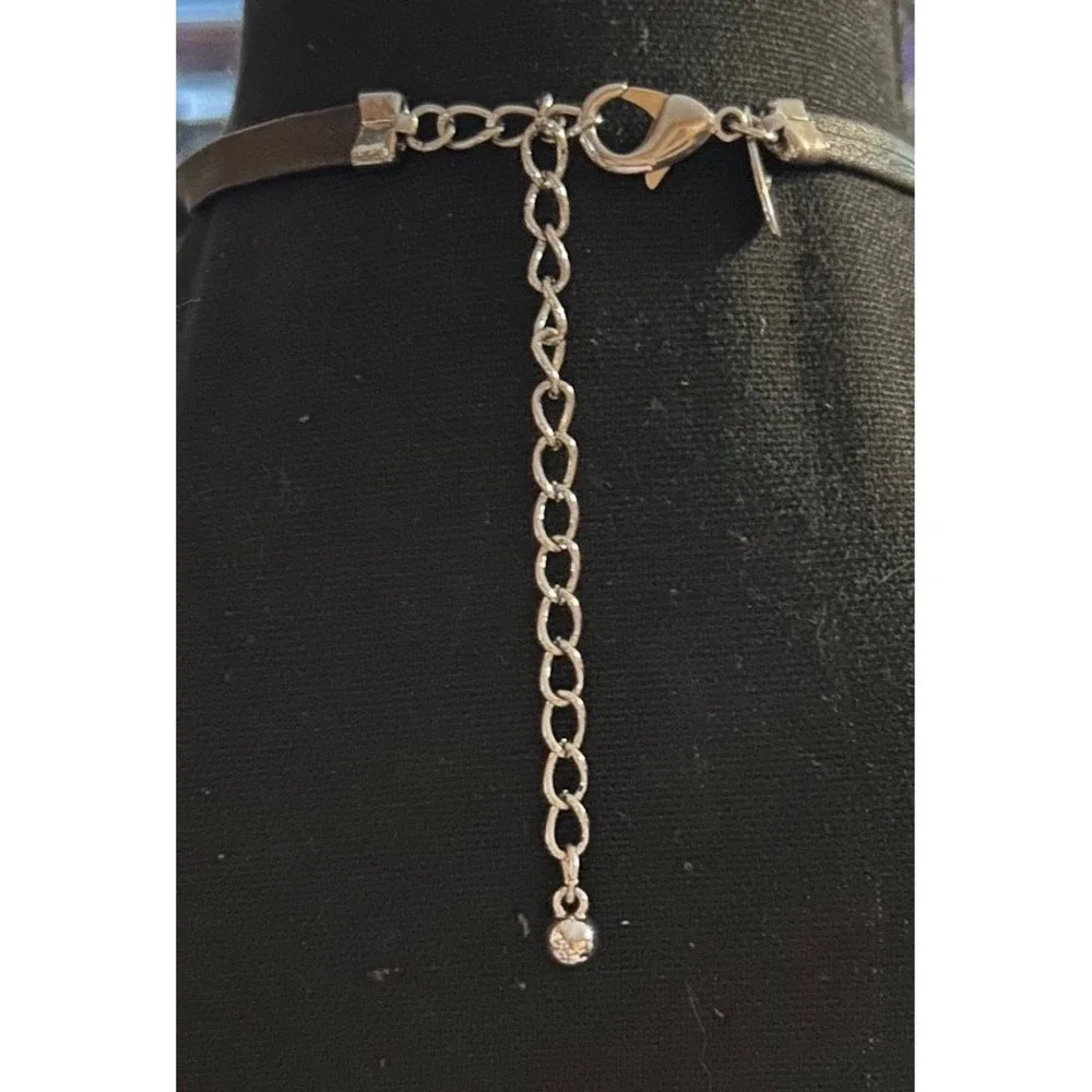 Chico's Silver Tone Bamboo Ring Pendant Long‎ Black Cord Necklace Modernist